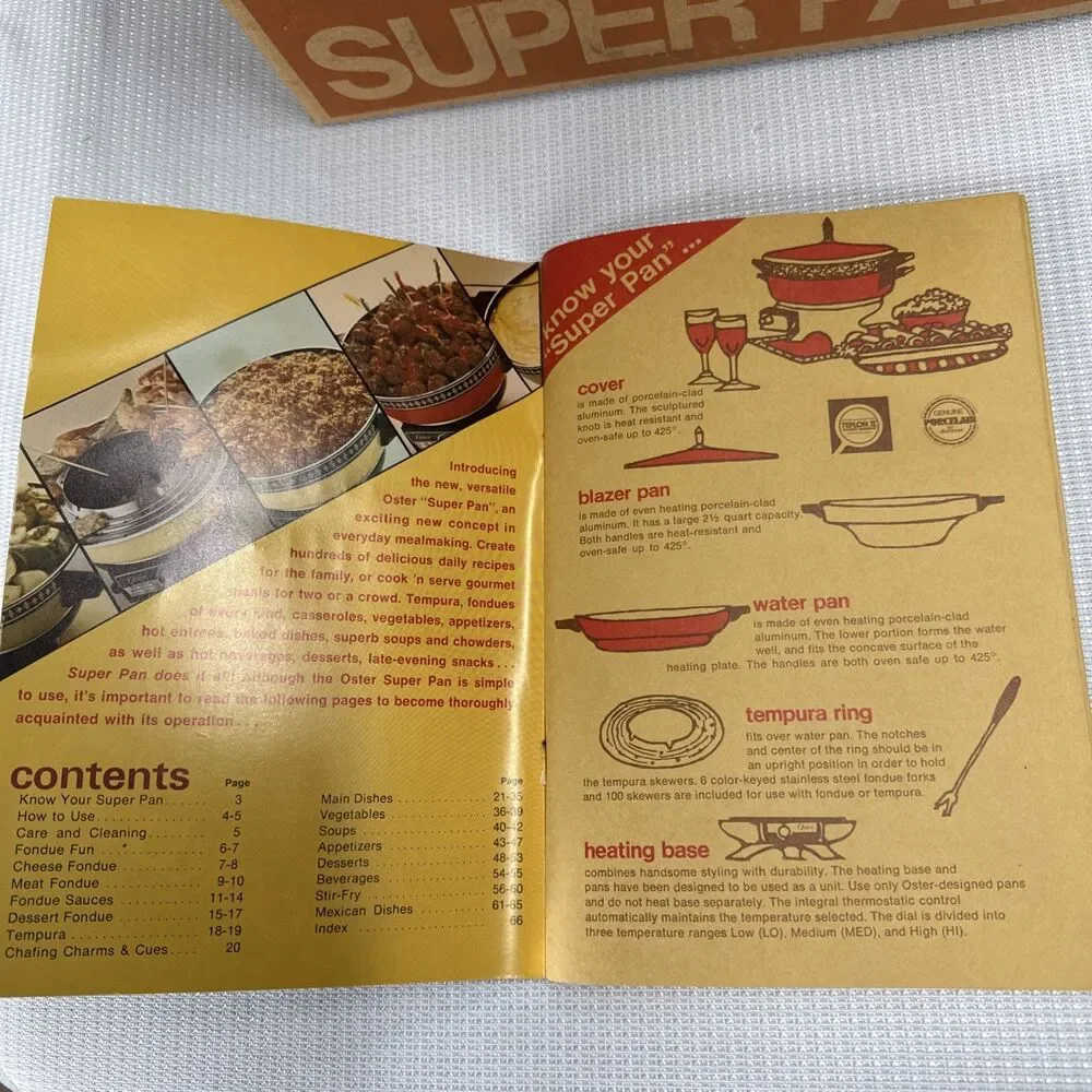 Vintage Oster Super Pan Harvest Gold 697 Original Box, Papers and Packaging